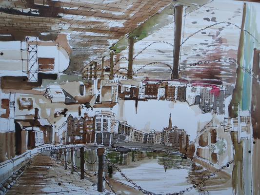 The Shore at Leith, Edinburgh - Pen & ink with Watercolour