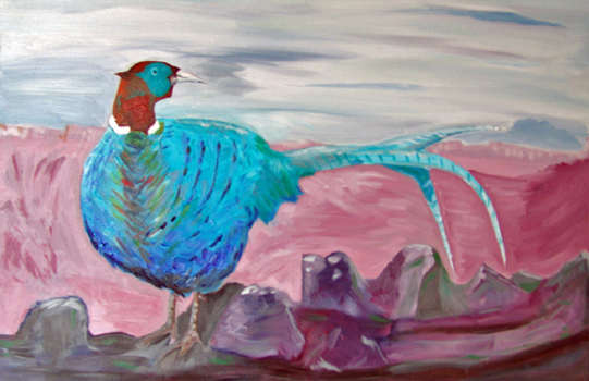 Blue Pheasant on the Wall - The Pheasant Series - oil on canvas, 2006 - 60x90cm